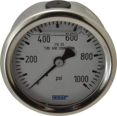 Wika - 2-1/2" Dial, 1/4 Thread, 0-1,000 Scale Range, Pressure Gauge - Center Back Connection Mount, Accurate to 1.5% of Scale - Apex Tool & Supply