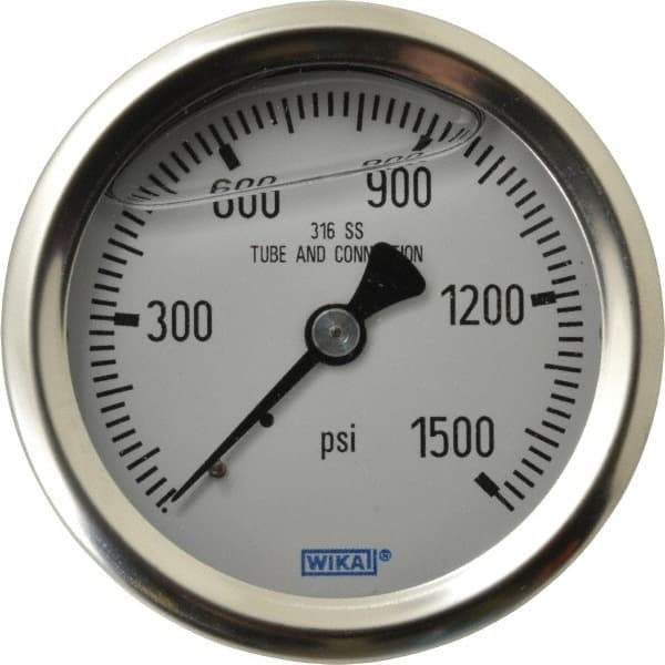 Wika - 2-1/2" Dial, 1/4 Thread, 0-1,500 Scale Range, Pressure Gauge - Center Back Connection Mount, Accurate to 1.5% of Scale - Apex Tool & Supply