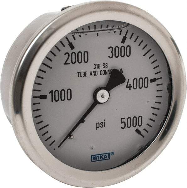 Wika - 2-1/2" Dial, 1/4 Thread, 0-5,000 Scale Range, Pressure Gauge - Center Back Connection Mount, Accurate to 1.5% of Scale - Apex Tool & Supply