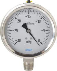 Wika - 4" Dial, 1/2 Thread, 30-0 Scale Range, Pressure Gauge - Lower Connection Mount, Accurate to 1% of Scale - Apex Tool & Supply