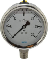 Wika - 4" Dial, 1/2 Thread, 0-30 Scale Range, Pressure Gauge - Lower Connection Mount, Accurate to 1% of Scale - Apex Tool & Supply