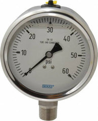 Wika - 4" Dial, 1/2 Thread, 0-60 Scale Range, Pressure Gauge - Lower Connection Mount, Accurate to 1% of Scale - Apex Tool & Supply