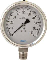 Wika - 4" Dial, 1/2 Thread, 0-100 Scale Range, Pressure Gauge - Lower Connection Mount, Accurate to 1% of Scale - Apex Tool & Supply