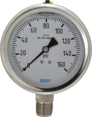 Wika - 4" Dial, 1/2 Thread, 0-160 Scale Range, Pressure Gauge - Lower Connection Mount, Accurate to 1% of Scale - Apex Tool & Supply