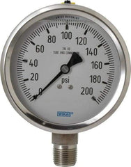 Wika - 4" Dial, 1/2 Thread, 0-200 Scale Range, Pressure Gauge - Lower Connection Mount, Accurate to 1% of Scale - Apex Tool & Supply