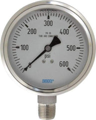 Wika - 4" Dial, 1/2 Thread, 0-600 Scale Range, Pressure Gauge - Lower Connection Mount, Accurate to 1% of Scale - Apex Tool & Supply