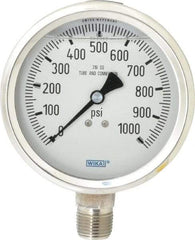 Wika - 4" Dial, 1/2 Thread, 0-1,000 Scale Range, Pressure Gauge - Lower Connection Mount, Accurate to 1% of Scale - Apex Tool & Supply
