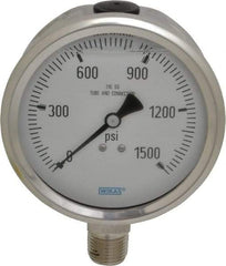 Wika - 4" Dial, 1/2 Thread, 0-1,500 Scale Range, Pressure Gauge - Lower Connection Mount, Accurate to 1% of Scale - Apex Tool & Supply