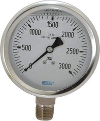 Wika - 4" Dial, 1/2 Thread, 0-3,000 Scale Range, Pressure Gauge - Lower Connection Mount, Accurate to 1% of Scale - Apex Tool & Supply