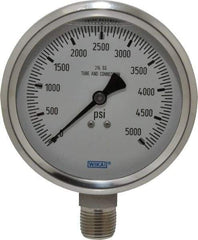 Wika - 4" Dial, 1/2 Thread, 0-5,000 Scale Range, Pressure Gauge - Lower Connection Mount, Accurate to 1% of Scale - Apex Tool & Supply