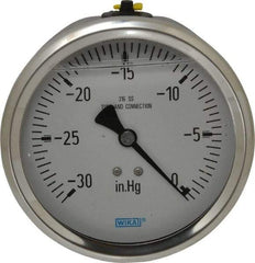 Wika - 4" Dial, 1/2 Thread, 30-0 Scale Range, Pressure Gauge - Lower Back Connection Mount, Accurate to 1% of Scale - Apex Tool & Supply
