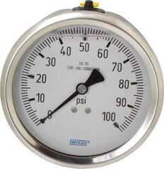 Wika - 4" Dial, 1/2 Thread, 0-100 Scale Range, Pressure Gauge - Lower Back Connection Mount, Accurate to 1% of Scale - Apex Tool & Supply