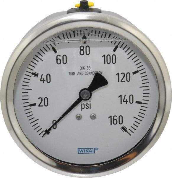 Wika - 4" Dial, 1/2 Thread, 0-160 Scale Range, Pressure Gauge - Lower Back Connection Mount, Accurate to 1% of Scale - Apex Tool & Supply