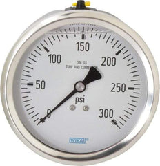 Wika - 4" Dial, 1/2 Thread, 0-300 Scale Range, Pressure Gauge - Lower Back Connection Mount, Accurate to 1% of Scale - Apex Tool & Supply
