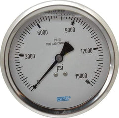Wika - 4" Dial, 1/2 Thread, 0-15,000 Scale Range, Pressure Gauge - Lower Back Connection Mount, Accurate to 1% of Scale - Apex Tool & Supply