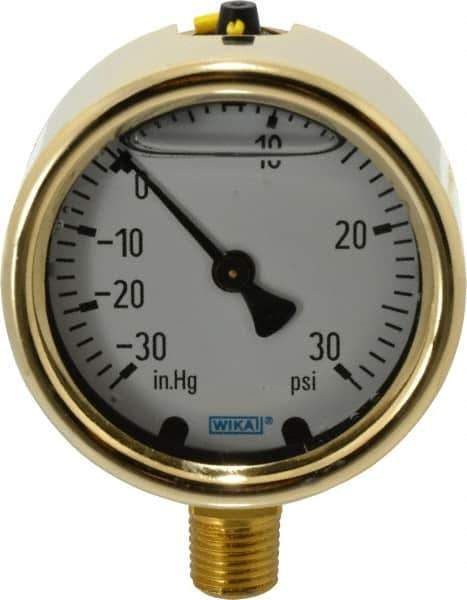 Wika - 2-1/2" Dial, 1/4 Thread, 30-0-30 Scale Range, Pressure Gauge - Lower Connection Mount, Accurate to 1.5% of Scale - Apex Tool & Supply