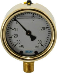 Wika - 2-1/2" Dial, 1/4 Thread, 30-0-30 Scale Range, Pressure Gauge - Lower Connection Mount, Accurate to 1.5% of Scale - Apex Tool & Supply