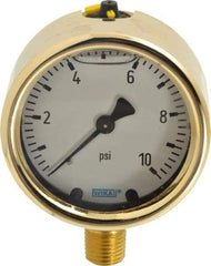 Wika - 2-1/2" Dial, 1/4 Thread, 0-10 Scale Range, Pressure Gauge - Lower Connection Mount, Accurate to 1.5% of Scale - Apex Tool & Supply