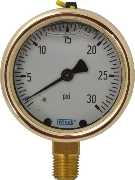 Wika - 2-1/2" Dial, 1/4 Thread, 0-30 Scale Range, Pressure Gauge - Lower Connection Mount, Accurate to 1.5% of Scale - Apex Tool & Supply