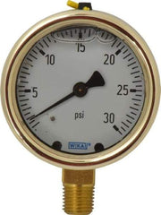 Wika - 2-1/2" Dial, 1/4 Thread, 0-30 Scale Range, Pressure Gauge - Lower Connection Mount, Accurate to 1.5% of Scale - Apex Tool & Supply