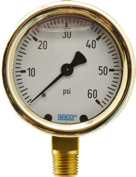 Wika - 2-1/2" Dial, 1/4 Thread, 0-60 Scale Range, Pressure Gauge - Lower Connection Mount, Accurate to 1.5% of Scale - Apex Tool & Supply