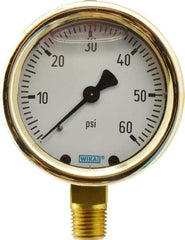 Wika - 2-1/2" Dial, 1/4 Thread, 0-60 Scale Range, Pressure Gauge - Lower Connection Mount, Accurate to 1.5% of Scale - Apex Tool & Supply