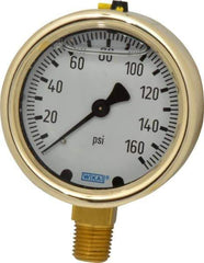 Wika - 2-1/2" Dial, 1/4 Thread, 0-160 Scale Range, Pressure Gauge - Lower Connection Mount, Accurate to 1.5% of Scale - Apex Tool & Supply
