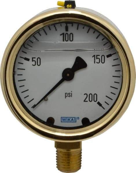 Wika - 2-1/2" Dial, 1/4 Thread, 0-200 Scale Range, Pressure Gauge - Lower Connection Mount, Accurate to 1.5% of Scale - Apex Tool & Supply