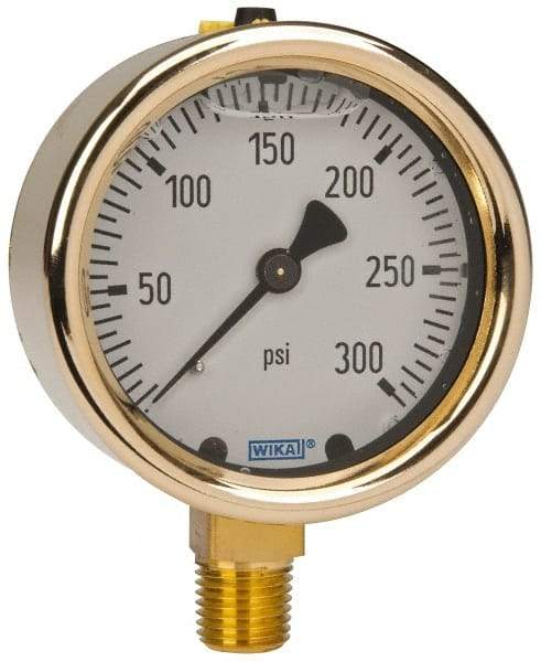 Wika - 2-1/2" Dial, 1/4 Thread, 0-300 Scale Range, Pressure Gauge - Lower Connection Mount, Accurate to 1.5% of Scale - Apex Tool & Supply