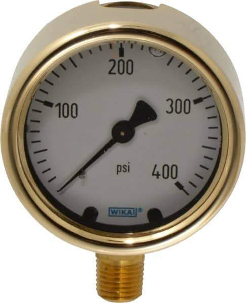 Wika - 2-1/2" Dial, 1/4 Thread, 0-400 Scale Range, Pressure Gauge - Lower Connection Mount, Accurate to 1.5% of Scale - Apex Tool & Supply