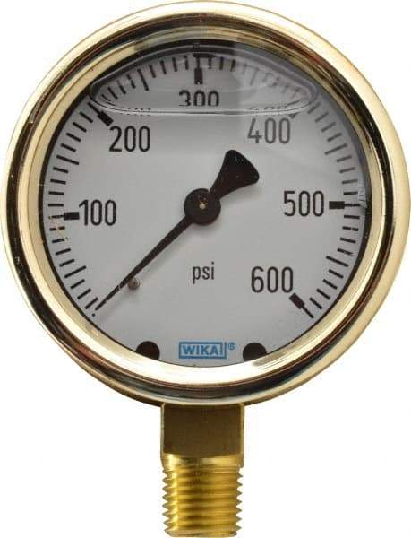 Wika - 2-1/2" Dial, 1/4 Thread, 0-600 Scale Range, Pressure Gauge - Lower Connection Mount, Accurate to 1.5% of Scale - Apex Tool & Supply