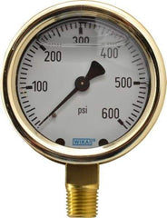 Wika - 2-1/2" Dial, 1/4 Thread, 0-600 Scale Range, Pressure Gauge - Lower Connection Mount, Accurate to 1.5% of Scale - Apex Tool & Supply