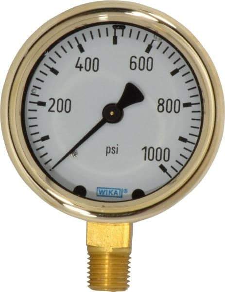 Wika - 2-1/2" Dial, 1/4 Thread, 0-1,000 Scale Range, Pressure Gauge - Lower Connection Mount, Accurate to 1.5% of Scale - Apex Tool & Supply