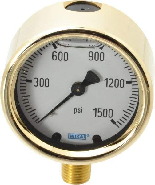 Wika - 2-1/2" Dial, 1/4 Thread, 0-1,500 Scale Range, Pressure Gauge - Lower Connection Mount, Accurate to 1.5% of Scale - Apex Tool & Supply