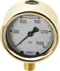 Wika - 2-1/2" Dial, 1/4 Thread, 0-1,500 Scale Range, Pressure Gauge - Lower Connection Mount, Accurate to 1.5% of Scale - Apex Tool & Supply