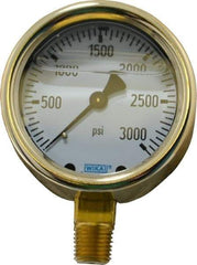 Wika - 2-1/2" Dial, 1/4 Thread, 0-3,000 Scale Range, Pressure Gauge - Lower Connection Mount, Accurate to 1.5% of Scale - Apex Tool & Supply
