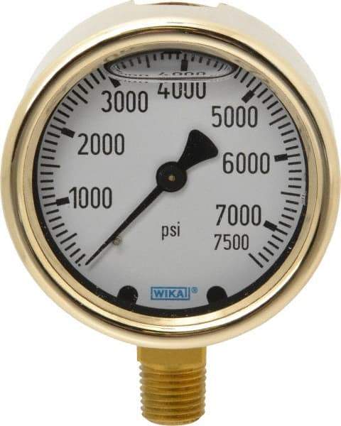 Wika - 2-1/2" Dial, 1/4 Thread, 0-7,500 Scale Range, Pressure Gauge - Lower Connection Mount, Accurate to 1.5% of Scale - Apex Tool & Supply