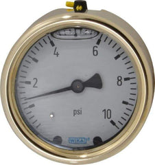 Wika - 2-1/2" Dial, 1/4 Thread, 0-10 Scale Range, Pressure Gauge - Back Connection Mount, Accurate to 1.5% of Scale - Apex Tool & Supply