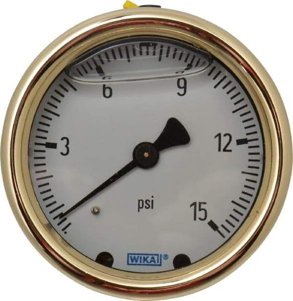 Wika - 2-1/2" Dial, 1/4 Thread, 0-15 Scale Range, Pressure Gauge - Back Connection Mount, Accurate to 1.5% of Scale - Apex Tool & Supply