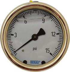 Wika - 2-1/2" Dial, 1/4 Thread, 0-15 Scale Range, Pressure Gauge - Back Connection Mount, Accurate to 1.5% of Scale - Apex Tool & Supply