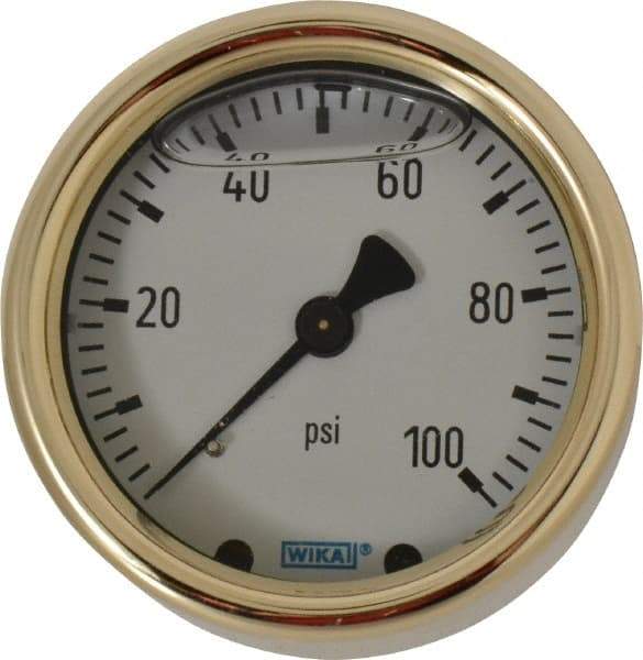Wika - 2-1/2" Dial, 1/4 Thread, 0-100 Scale Range, Pressure Gauge - Back Connection Mount, Accurate to 1.5% of Scale - Apex Tool & Supply