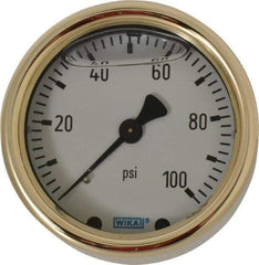 Wika - 2-1/2" Dial, 1/4 Thread, 0-100 Scale Range, Pressure Gauge - Back Connection Mount, Accurate to 1.5% of Scale - Apex Tool & Supply