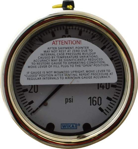 Wika - 2-1/2" Dial, 1/4 Thread, 0-160 Scale Range, Pressure Gauge - Back Connection Mount, Accurate to 1.5% of Scale - Apex Tool & Supply