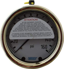 Wika - 2-1/2" Dial, 1/4 Thread, 0-160 Scale Range, Pressure Gauge - Back Connection Mount, Accurate to 1.5% of Scale - Apex Tool & Supply