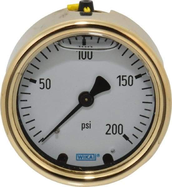 Wika - 2-1/2" Dial, 1/4 Thread, 0-200 Scale Range, Pressure Gauge - Back Connection Mount, Accurate to 1.5% of Scale - Apex Tool & Supply