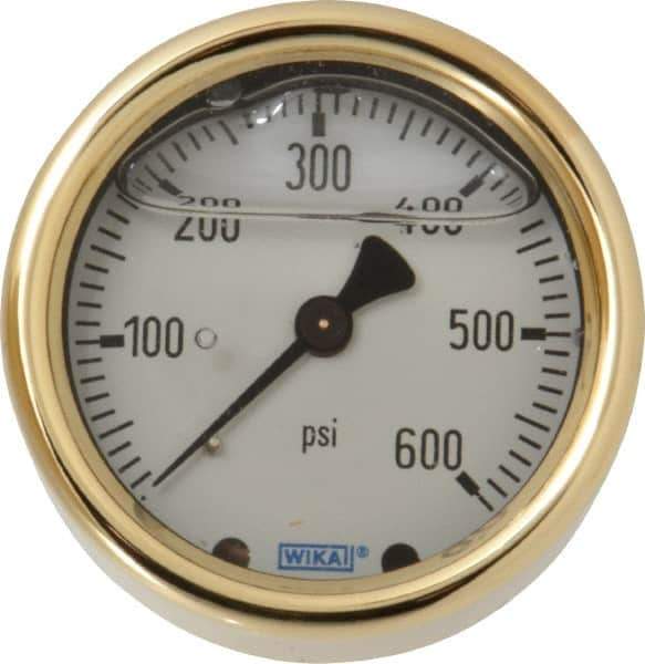 Wika - 2-1/2" Dial, 1/4 Thread, 0-600 Scale Range, Pressure Gauge - Back Connection Mount, Accurate to 1.5% of Scale - Apex Tool & Supply