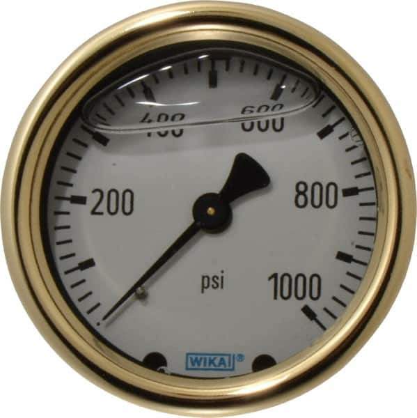Wika - 2-1/2" Dial, 1/4 Thread, 0-1,000 Scale Range, Pressure Gauge - Back Connection Mount, Accurate to 1.5% of Scale - Apex Tool & Supply