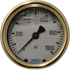 Wika - 2-1/2" Dial, 1/4 Thread, 0-1,000 Scale Range, Pressure Gauge - Back Connection Mount, Accurate to 1.5% of Scale - Apex Tool & Supply