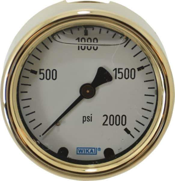 Wika - 2-1/2" Dial, 1/4 Thread, 0-2,000 Scale Range, Pressure Gauge - Back Connection Mount, Accurate to 1.5% of Scale - Apex Tool & Supply