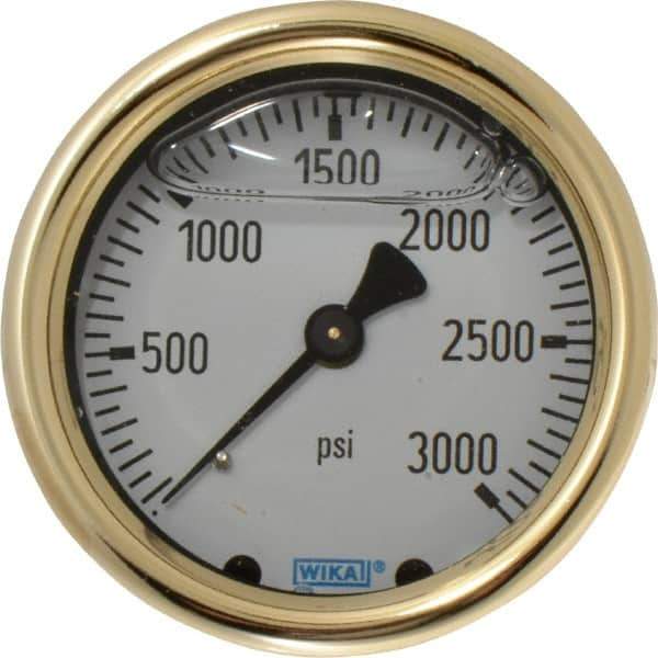 Wika - 2-1/2" Dial, 1/4 Thread, 0-3,000 Scale Range, Pressure Gauge - Back Connection Mount, Accurate to 1.5% of Scale - Apex Tool & Supply
